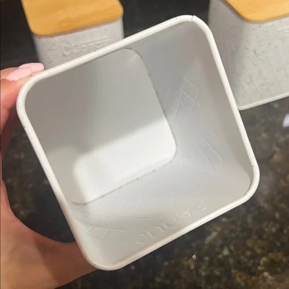 White Gold specales Kitchen Canister with Bamboo Lid - Tea Coffee Sugar - Picture 10 of 14